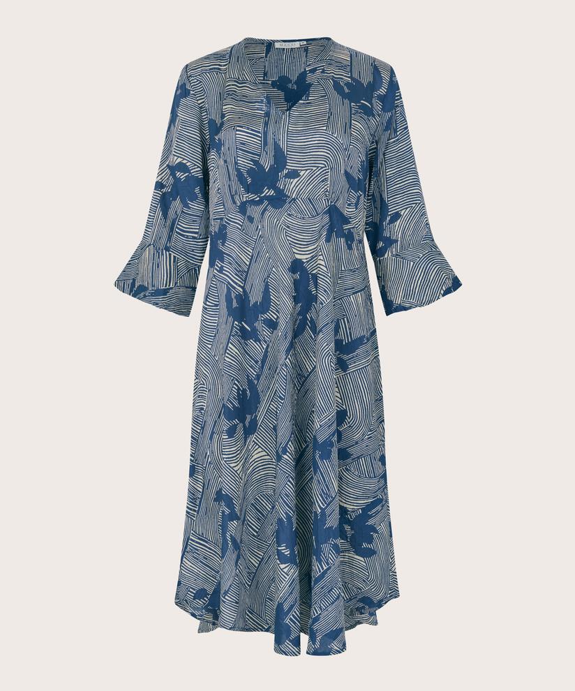 Gemustertes Viskosekleid Mit Trompetenärmeln, Sargasso Sea