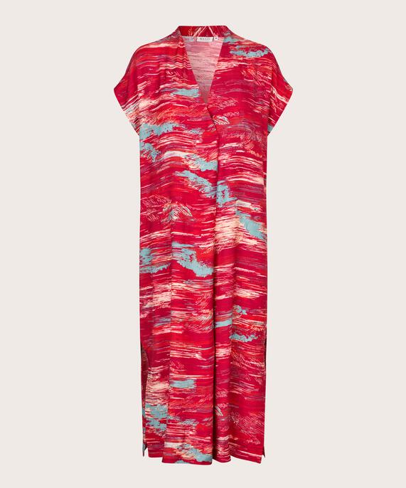 Bedrucktes Viskosekleid Mit Tiefem V-ausschnitt, Persian Red