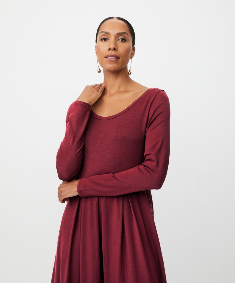 Jerseykleid mit langen Ärmeln und Rundhalsausschnitt, Tawny Port