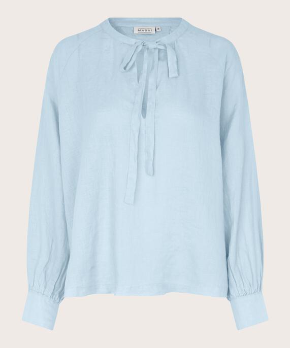 Leinenbluse mit Bindebändern am Hals, Heather