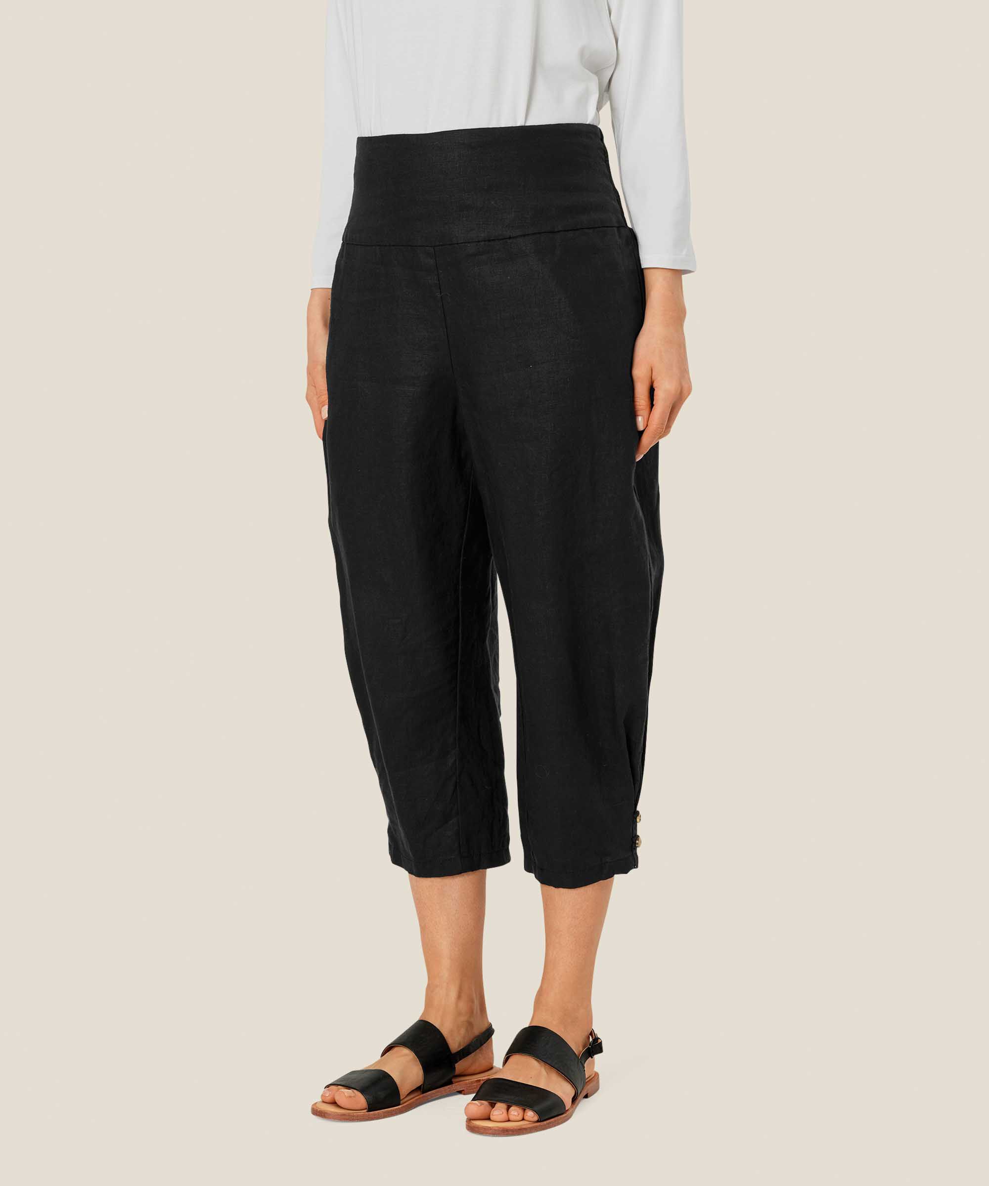 Leinenhose mit breitem, gesmoktem Gummizug hinten, Black