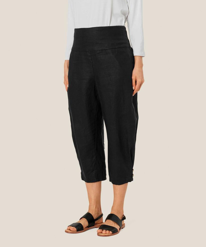 Leinenhose mit breitem, gesmoktem Gummizug hinten, Black