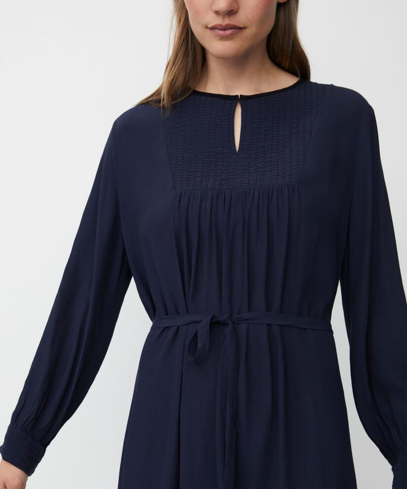 Viskosekleid mit Drapierung und Ziernähten, Navy Blazer