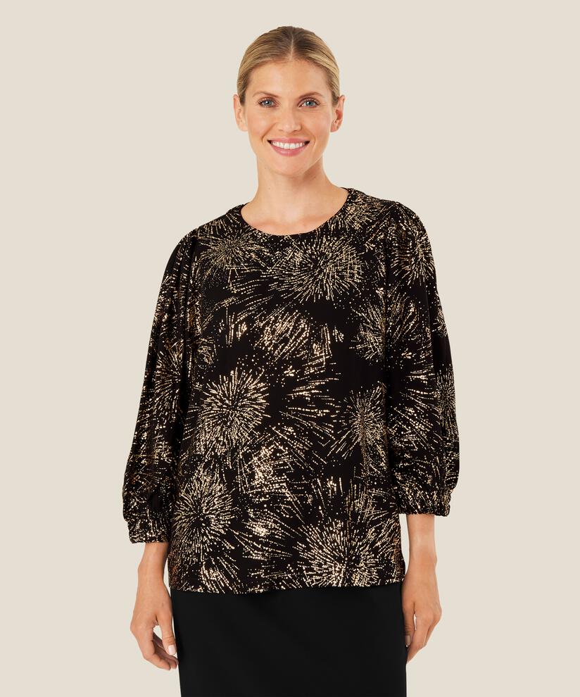 Viskosebluse Mit Rundhalsausschnitt, Black