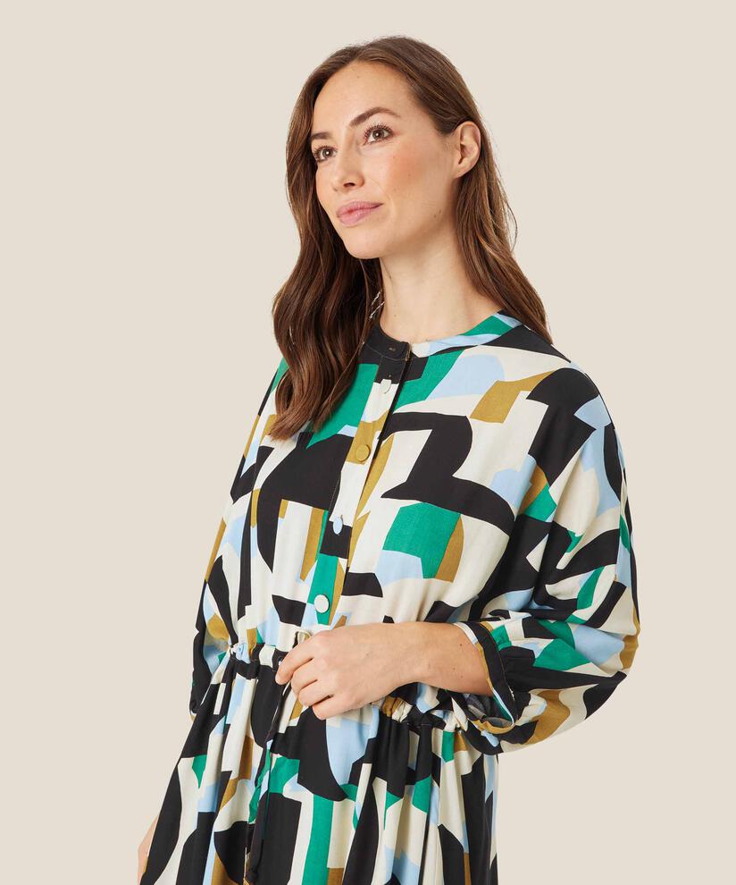 Gemustertes Viskosekleid mit Knöpfen und Bändern, Greenlake
