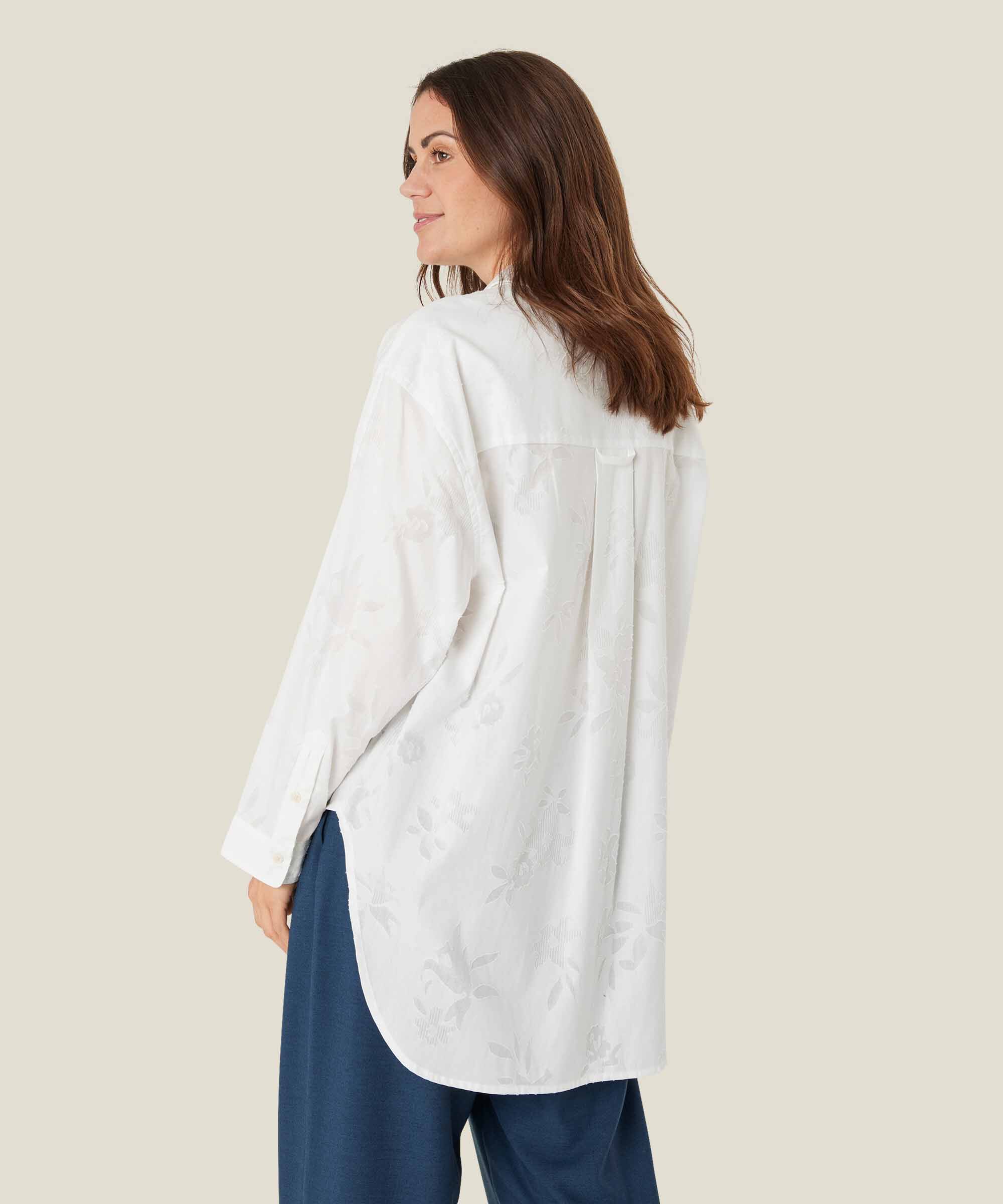 Baumwollhemd mit gewebtem Blumendruck, White