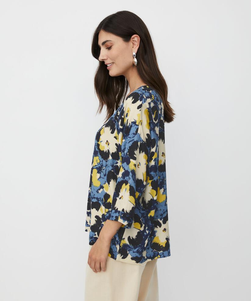 Bedruckte Bluse Mit 3/4-ärmeln Und Rundhals, Proven Blue