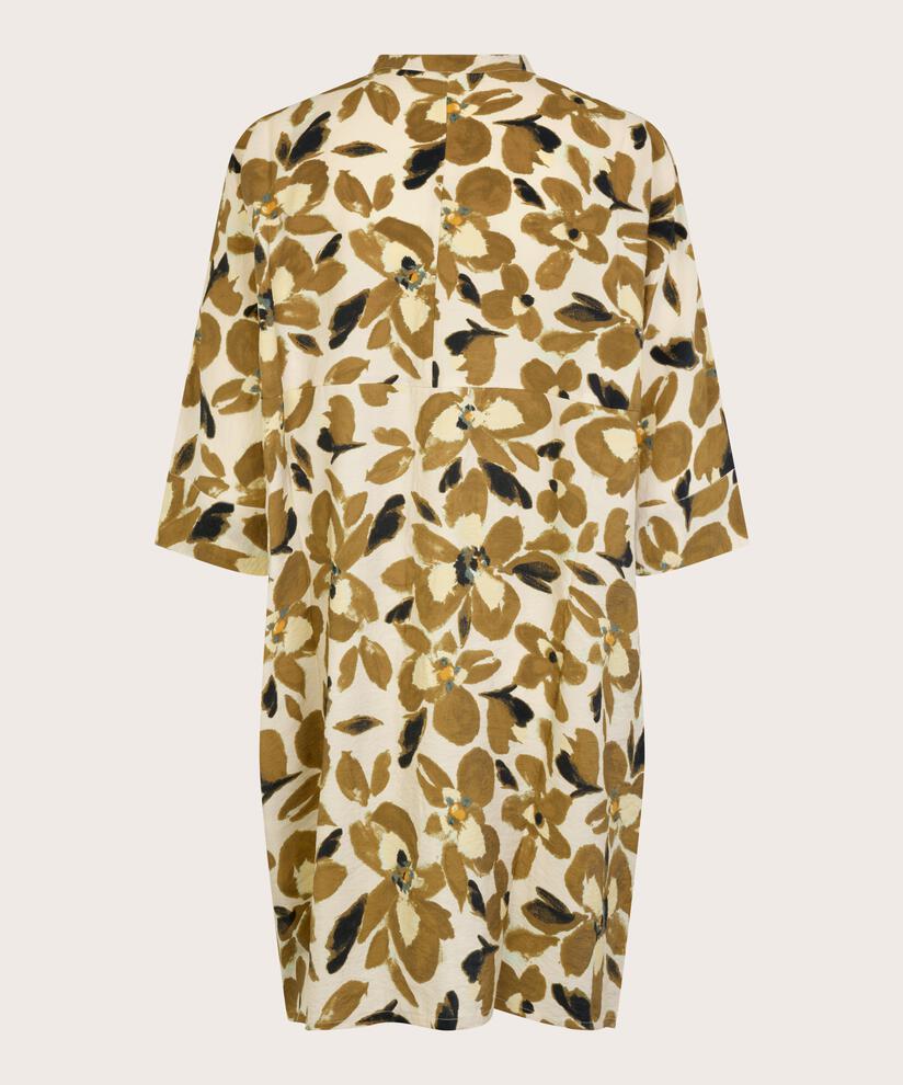 Hemdblusenkleid aus Viskose mit Blumenmuster, Dull Gold