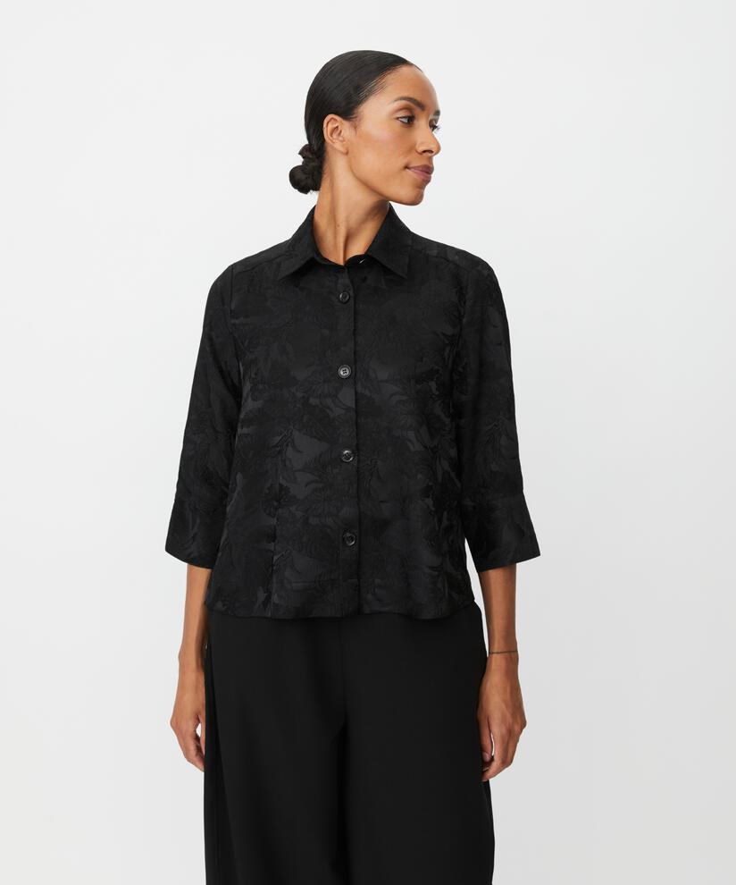 Hemdjacke mit gewebtem Blumenmuster, Black