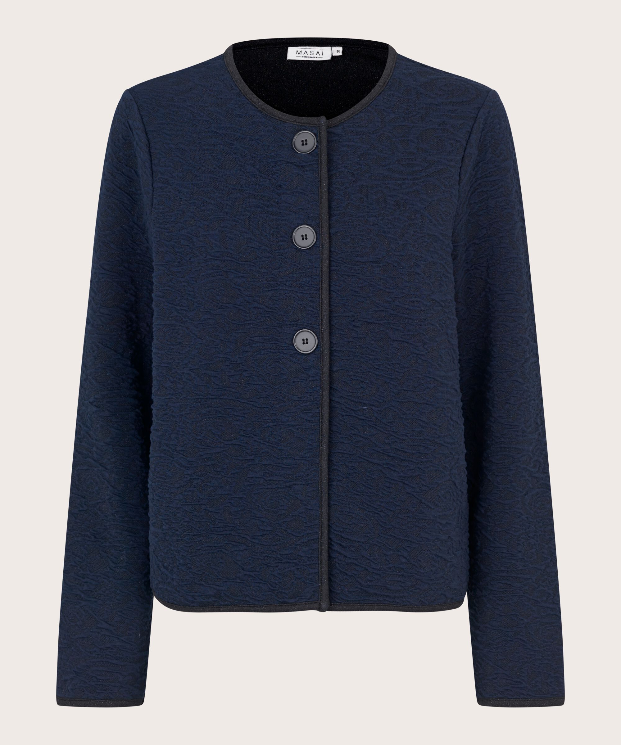 Jacke mit gewebtem Muster und schwarzem Rand, Navy