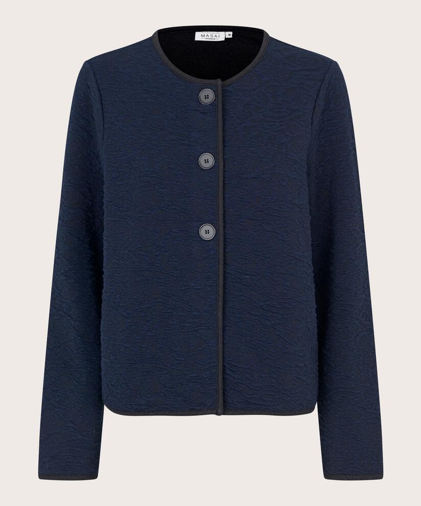Jacke mit gewebtem Muster und schwarzem Rand, Navy