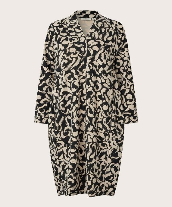 Jersey-Tunika mit V-Ausschnitt und Eingrifftaschen, Black
