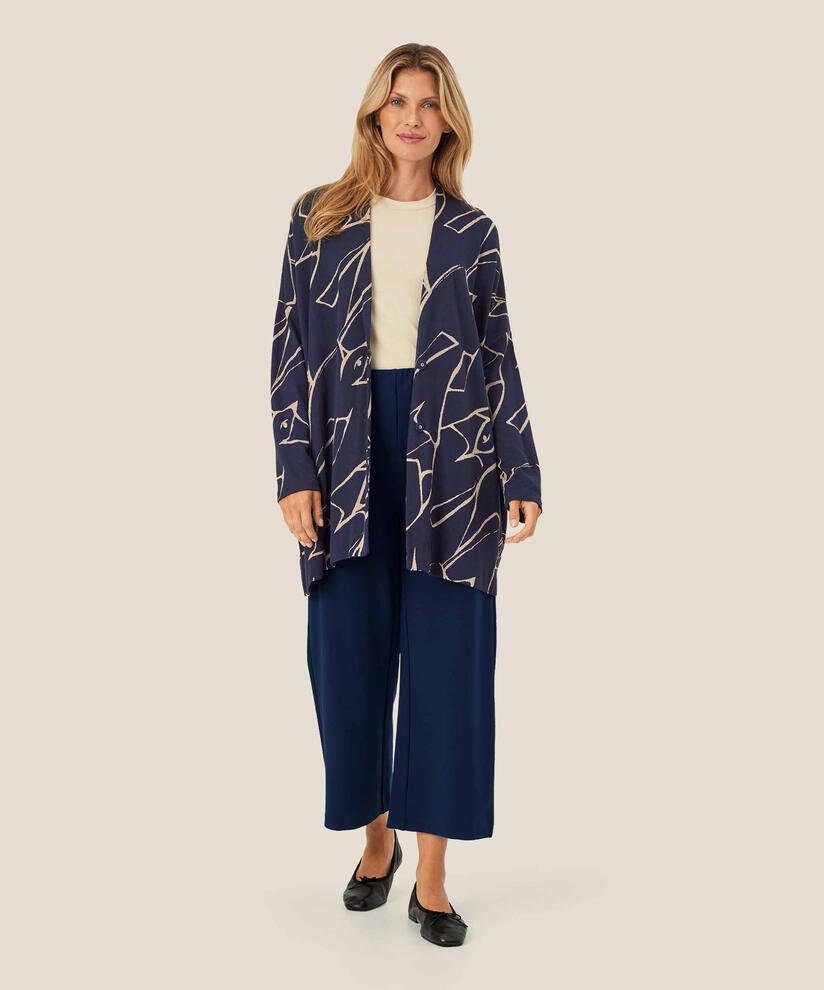 Bedruckter Jersey-Cardigan mit schmalen Ärmeln, Navy Blazer