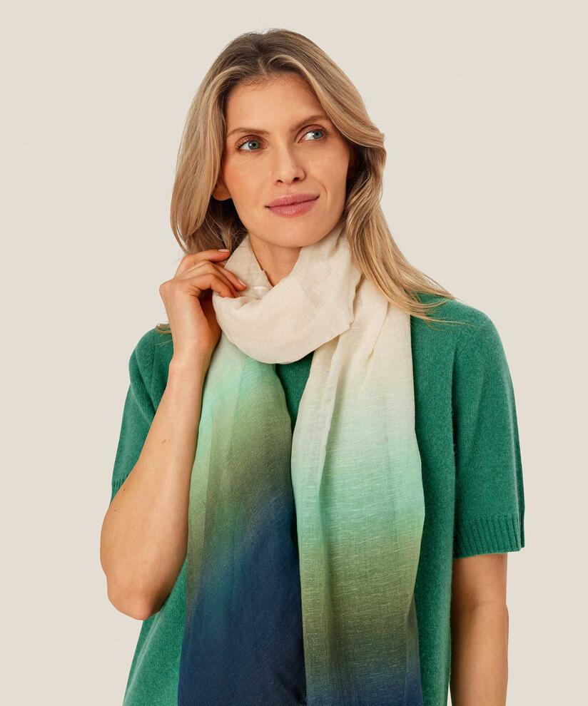 gemusterter Schal aus Leinenmischung, P. Turquoise