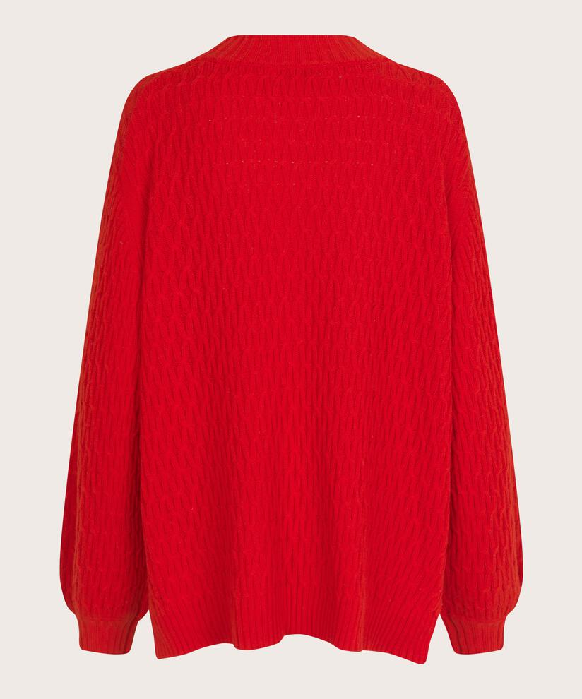Zopfstrickpullover aus Wollmischung, Flame Scarlet