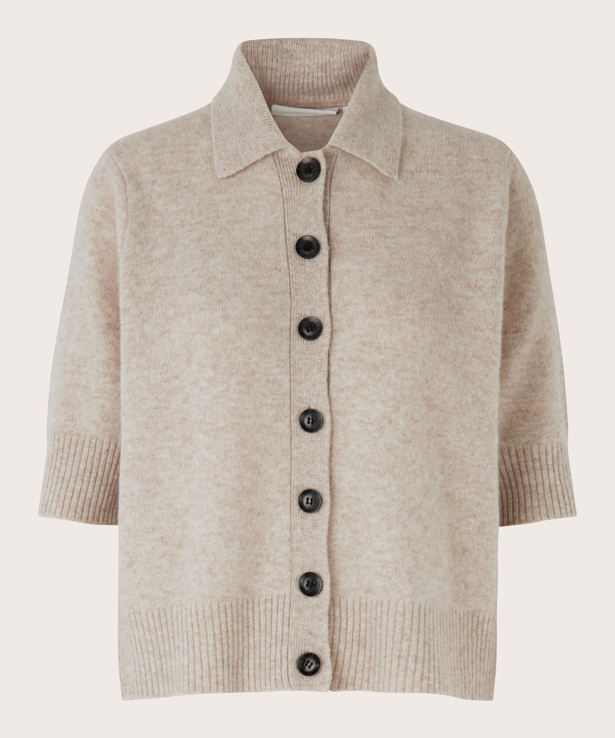 Kurzärmeliger Cardigan aus Wolle, L beige mel
