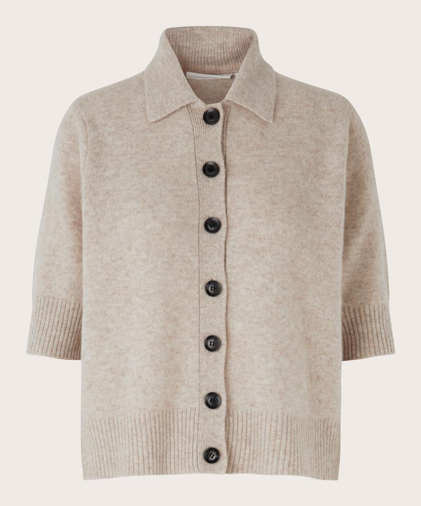 Kurzärmeliger Cardigan aus Wolle, L beige mel
