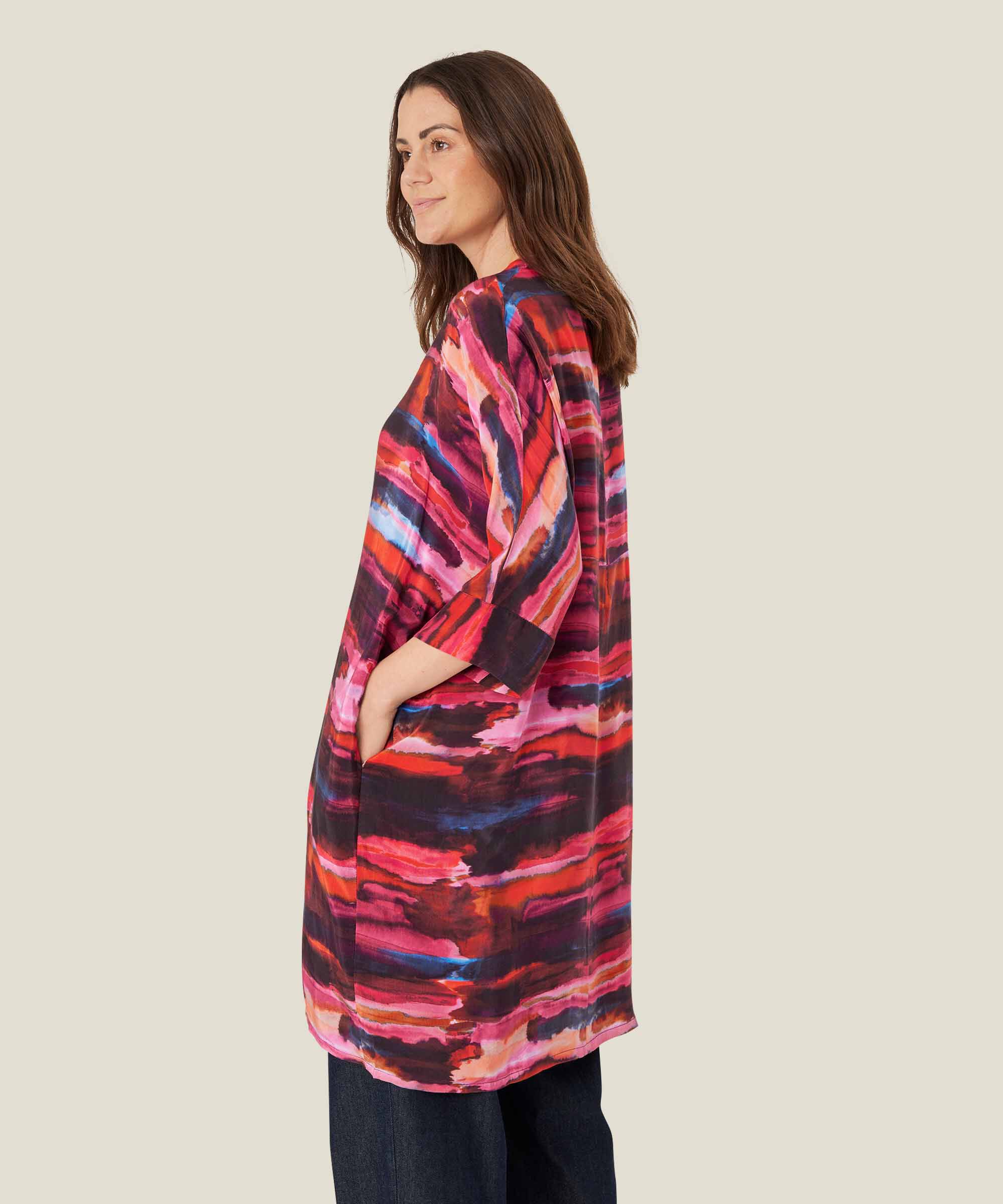 gemustertes Hemdblusenkleid aus Viskose, Sun Tomato