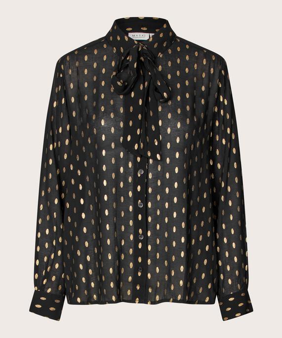 leichtes transparentes Shirt mit goldenen Punkten, Black