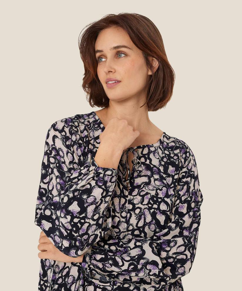 Bedrucktes Kleid mit Eingrifftaschen und Bändern, Meadow Violet