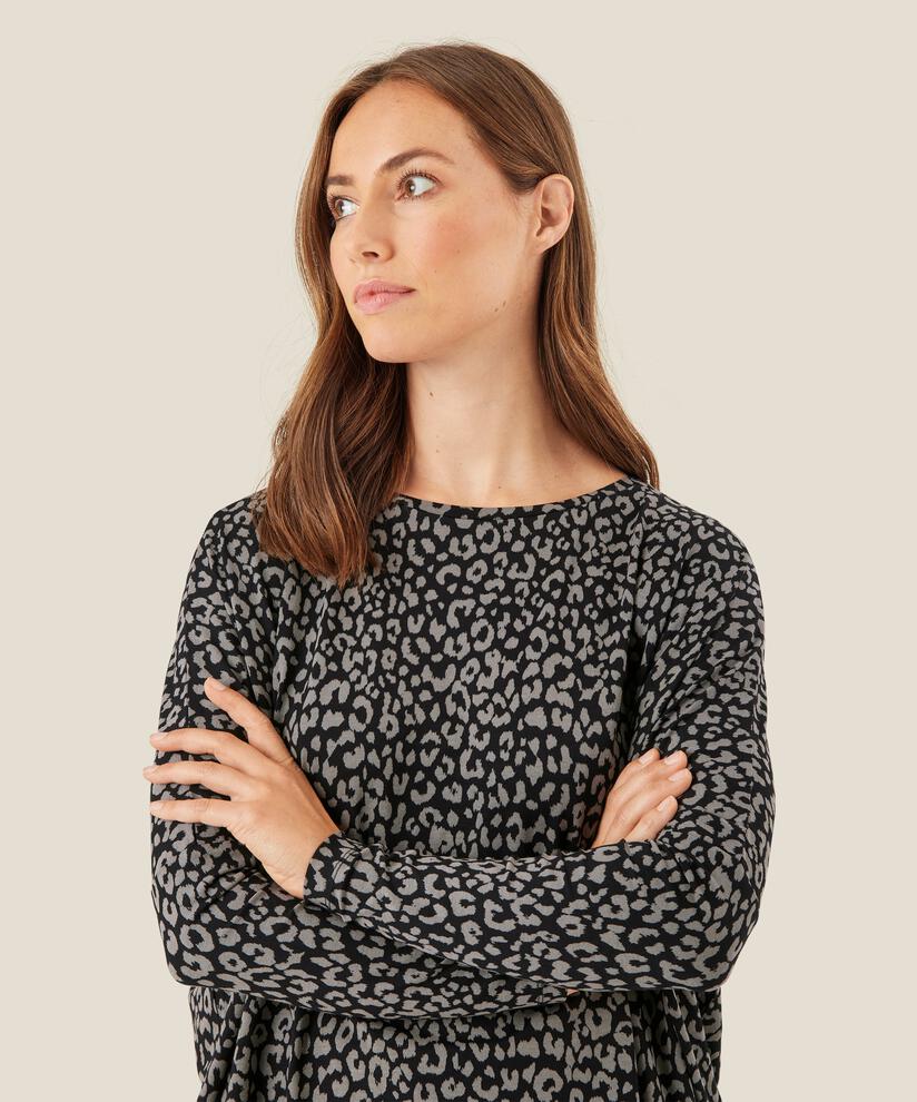 Bedrucktes Oversize-Jersey-Top, Steel Grey