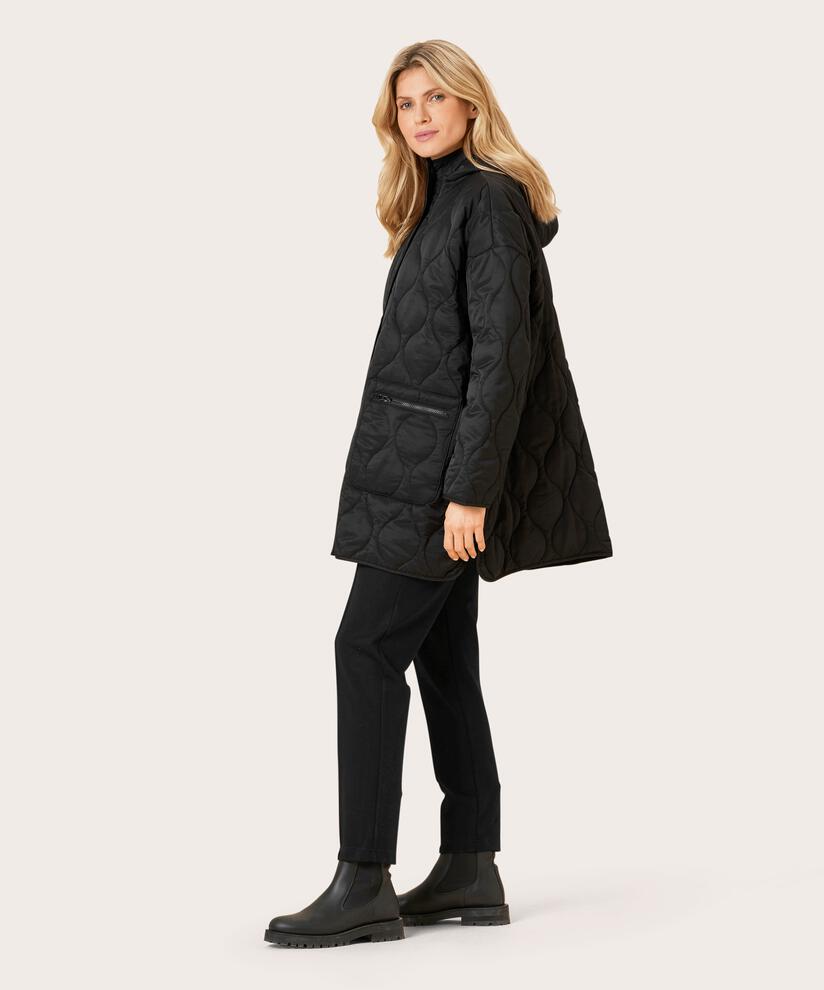Steppmantel mit Kapuze, Black