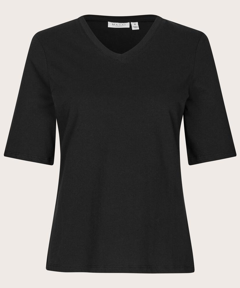 T-Shirt mit V-Ausschnitt und 1/2 Ärmeln, Black