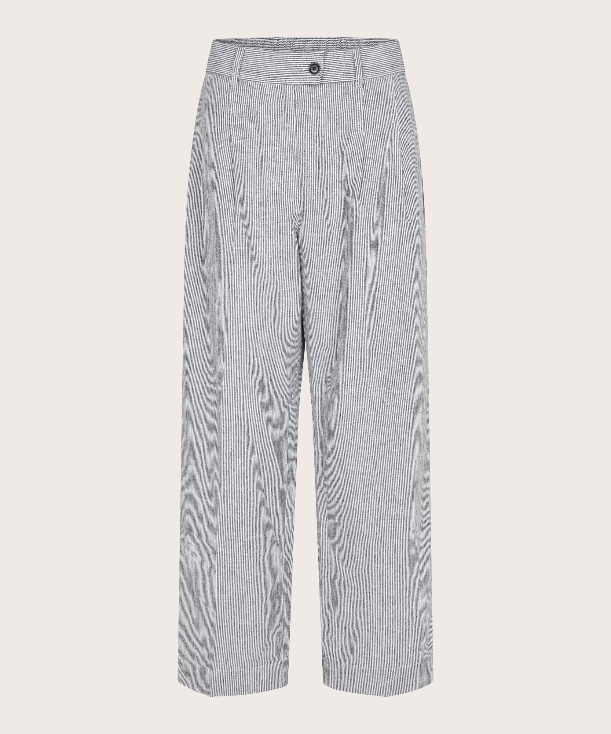 Gestreifte Hose aus Leinenmischung mit Gummizug hinten, Black