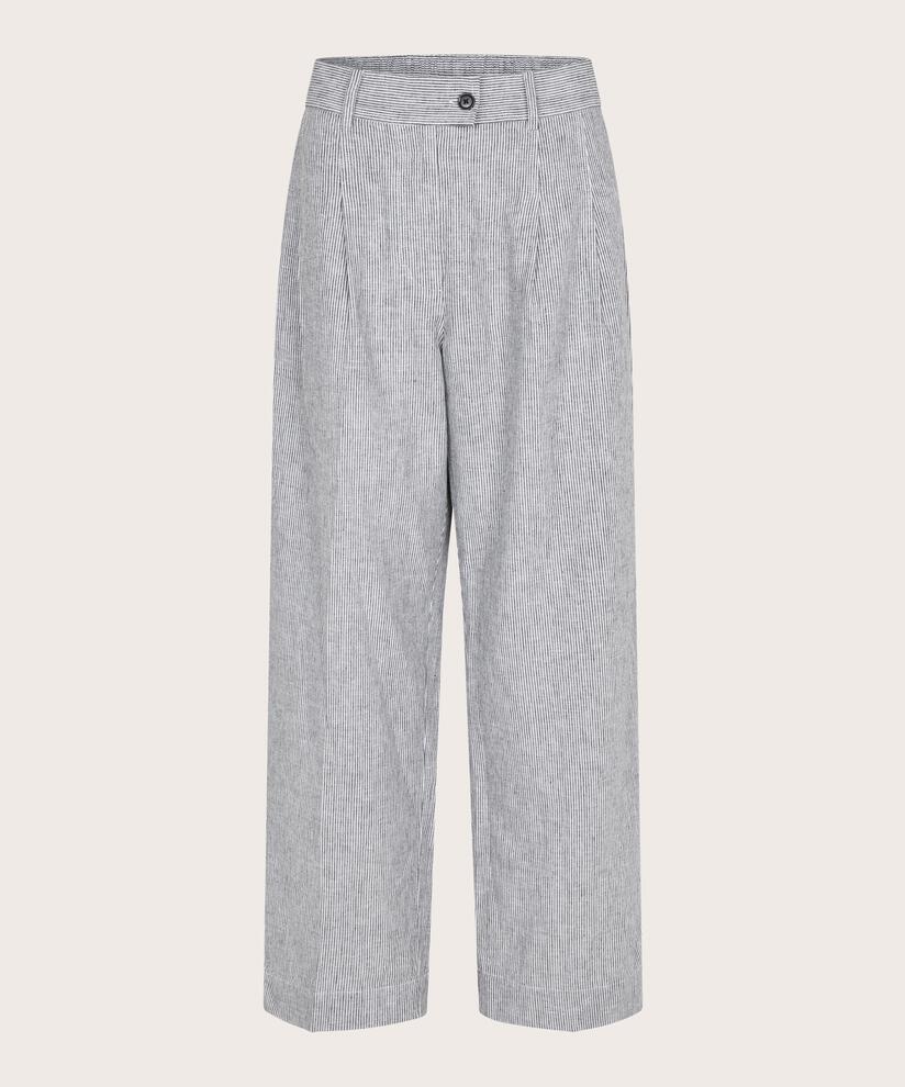 Gestreifte Hose aus Leinenmischung mit Gummizug hinten, Black