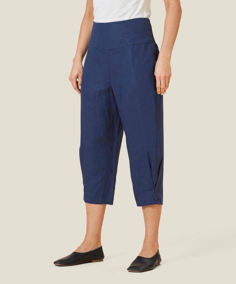 Leinenhose mit breitem, gesmoktem Gummizug hinten, Medieval blue