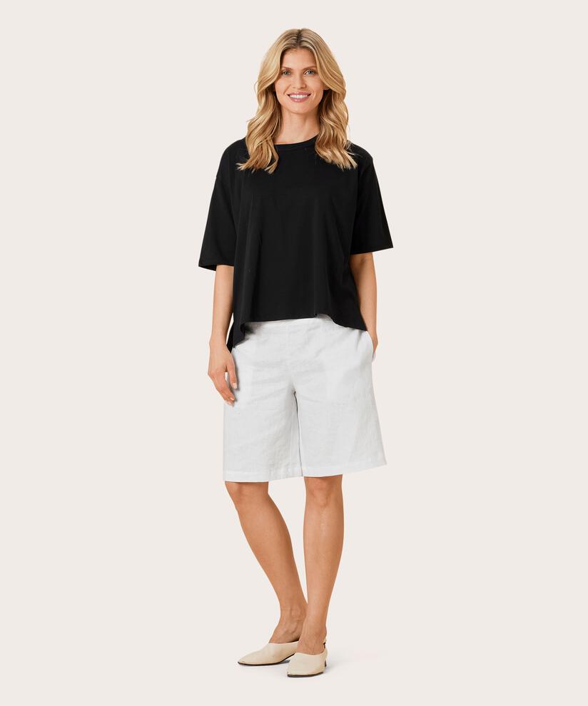 Leinenshorts Mit Gesmoktem Gummizug Hinten, White