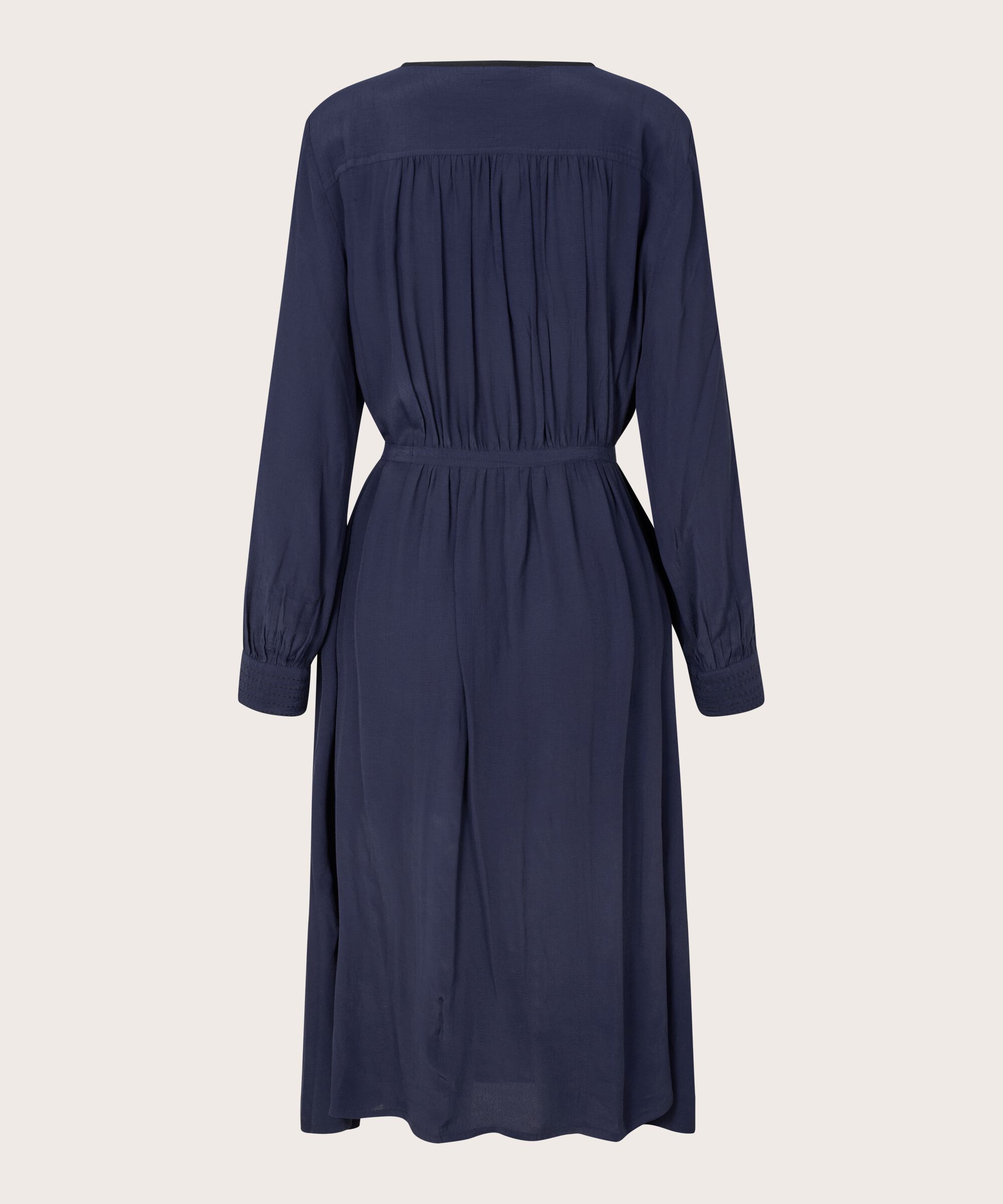 Viskosekleid mit Drapierung und Ziernähten, Navy Blazer