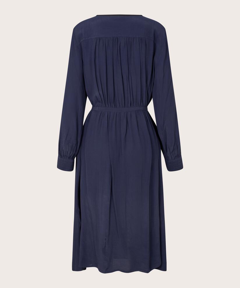 Viskosekleid mit Drapierung und Ziernähten, Navy Blazer