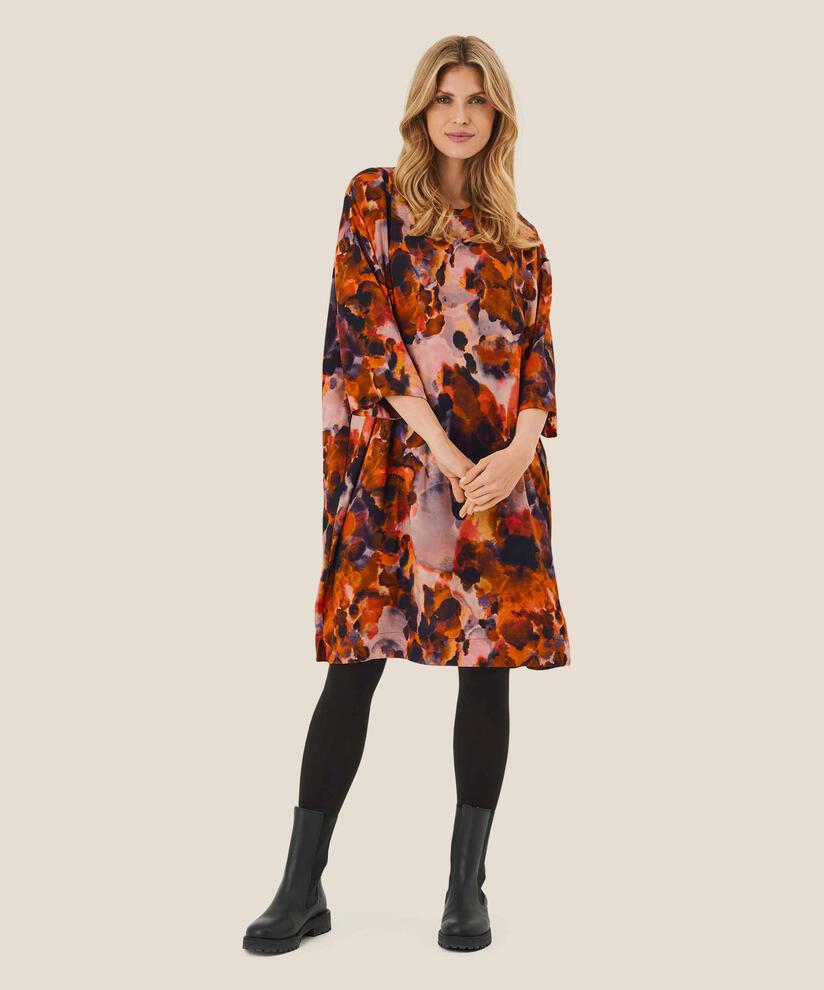 Viskosekleid mit Rundhals, Spicy Orange