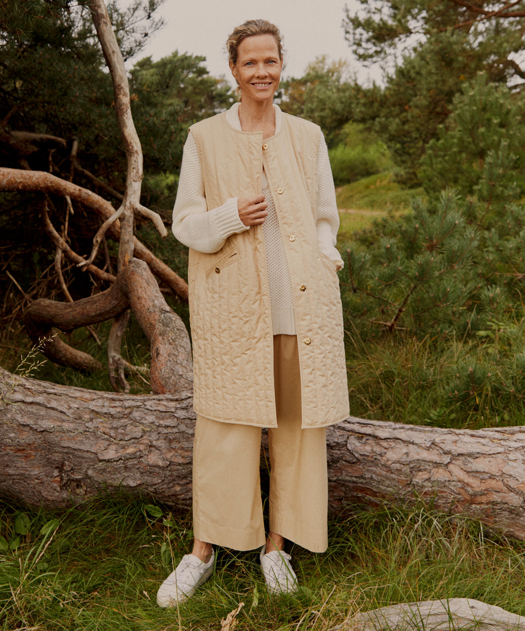 Steppweste mit Rundhalsausschnitt, Pale Khaki