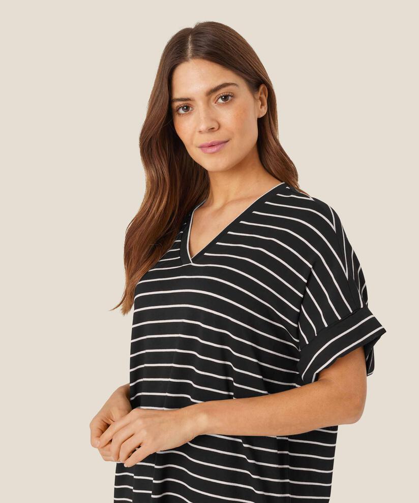 Gestreifte Jersey-Tunika mit V-Ausschnitt, Black
