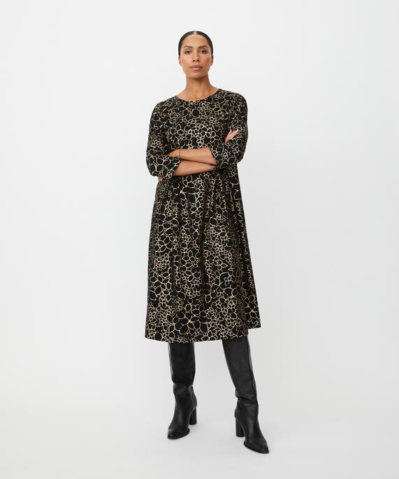 Bedrucktes Jerseykleid Mit Falten Vorne, Gold