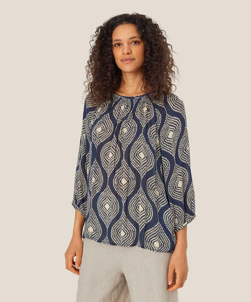 Viskosebluse mit Smok-Detail am Hals, Mood Indigo