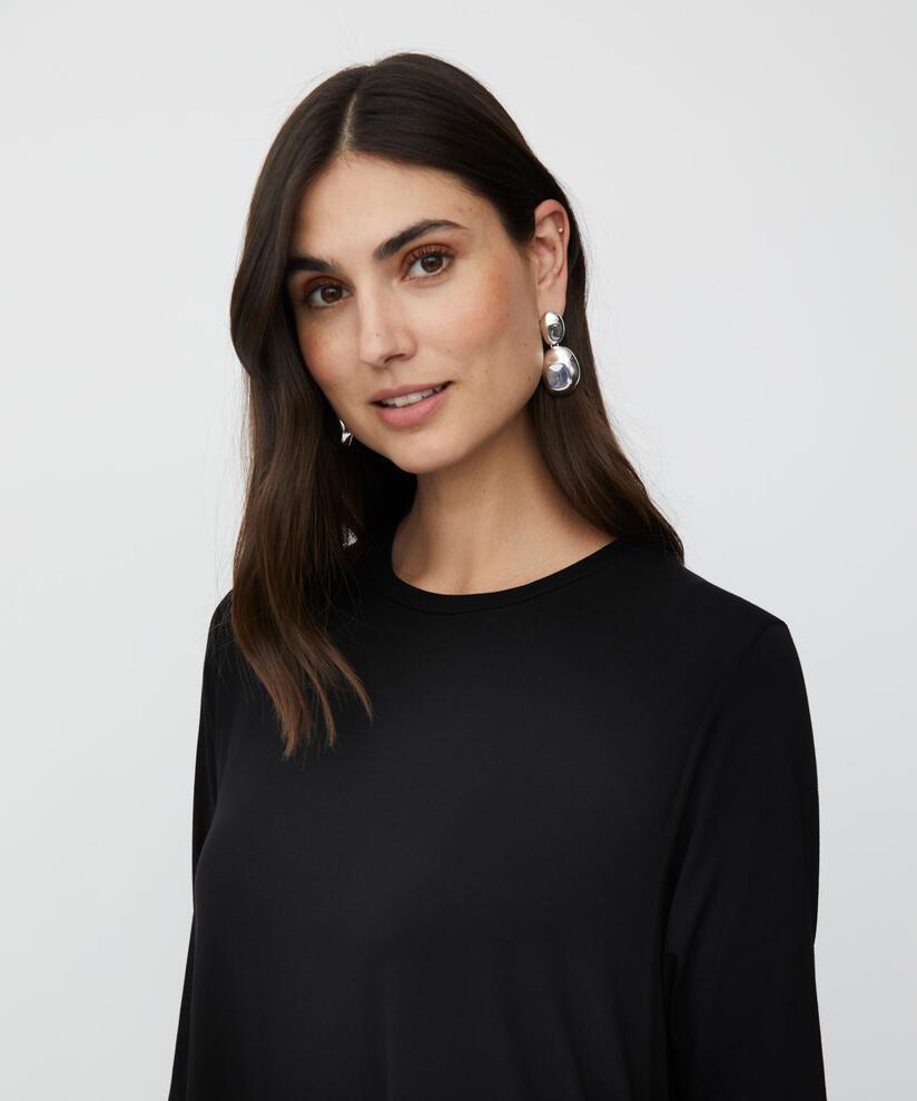 langärmliges Jerseykleid mit Rundhalsausschnitt, Black