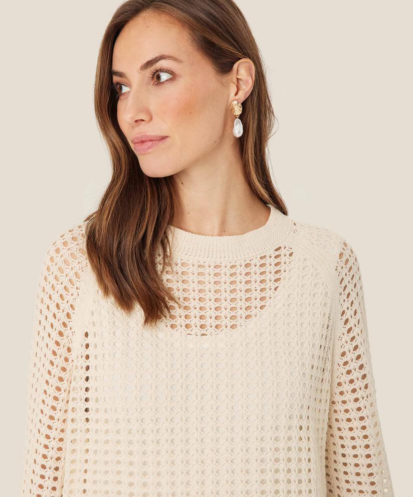 Strickpullover aus Baumwolle mit Lochmuster, Whitecap