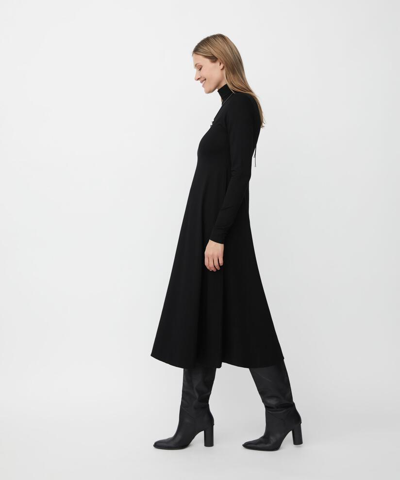 langärmliges Jerseykleid mit hohem Halsausschnitt, Black