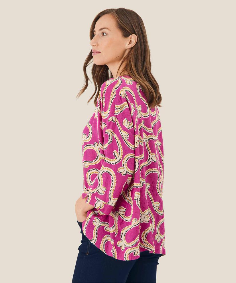 Viskosebluse mit 3/4 Ärmeln, Wild Aster