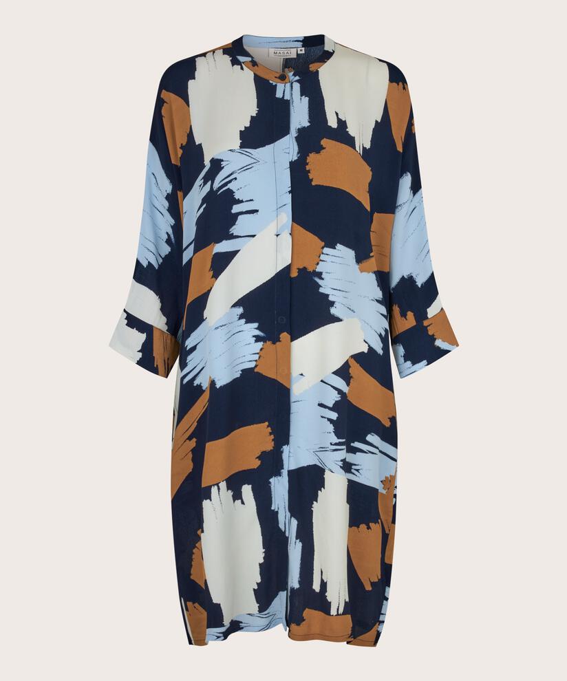 Gemustertes Hemdkleid Aus Viskose, Maritime Blue