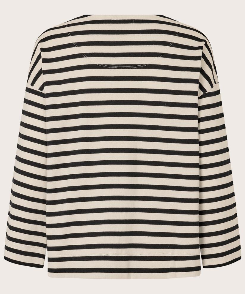 Gestreiftes Jersey-Top mit Rundhalsausschnitt, Black