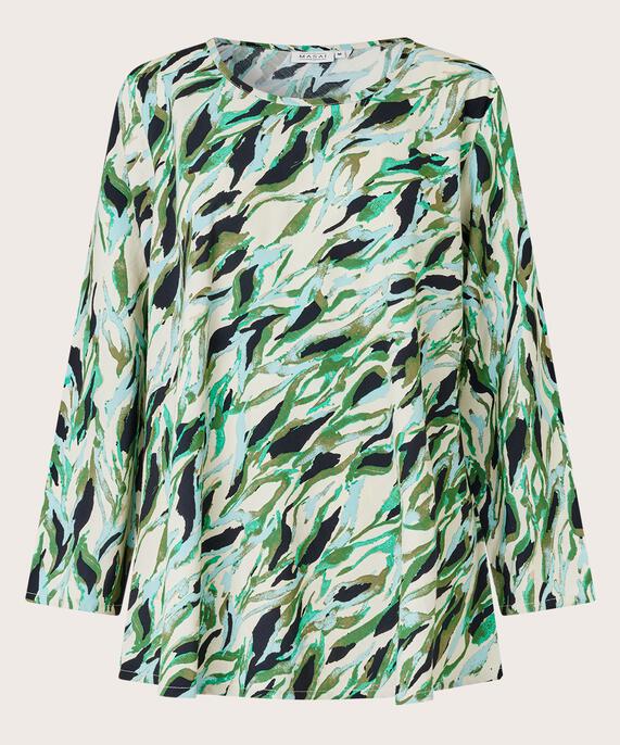 Bedruckte Viskosebluse Mit Rundhalsausschnitt, D. Lichen Green