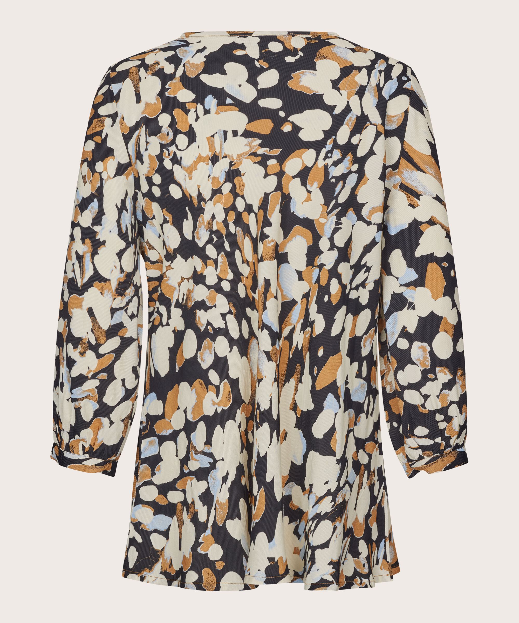 Bedruckte Viskosebluse mit V-Ausschnitt, Chipmunk