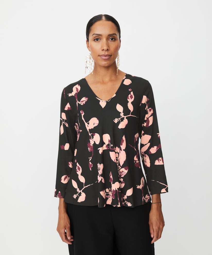 bedruckte Viskosebluse mit V-Ausschnitt, Tawny Port
