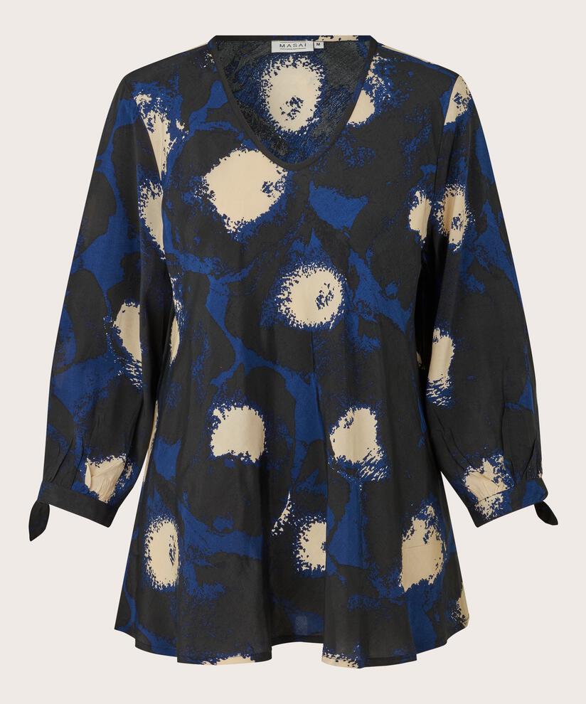 Viskosebluse mit V-Ausschnitt, Maritime Blue