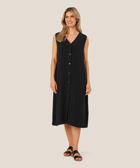 Durchgeknöpftes Bouclé-Kleid ohne Ärmel, Black