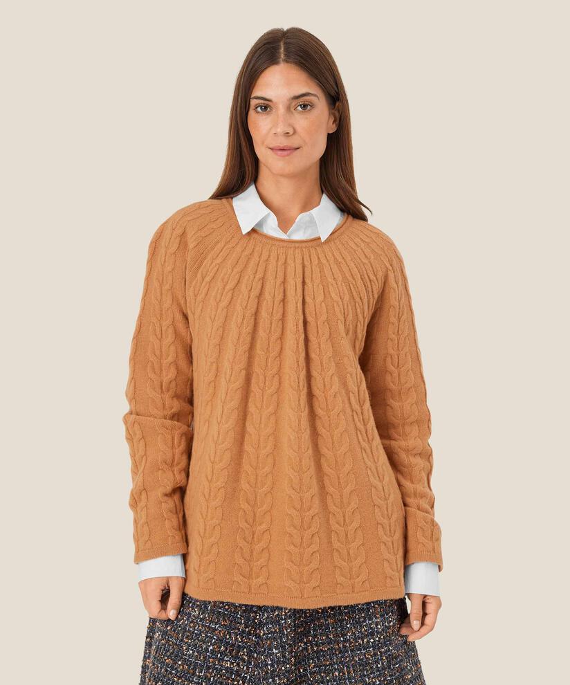 Pullover aus Wolle mit Zopfmuster, Bisquit